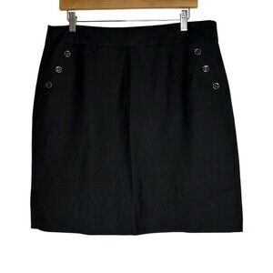 Darjoni Linen Blend Pencil Skirt Black Size 14 Button Detail Pockets